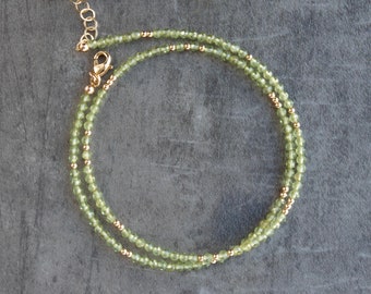 Peridot Necklace, Beaded Gemstone Choker, August Birthstone Jewelry Gifts for Women