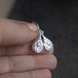 Sterling Silver Filigree Drop Earrings, Dangle Earrings for Women, Gifts for Her Under 30, Teardrop Earrings image 3