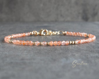 Sunstone Bracelet, Gemstone Bead Bracelets for Women, Sunstone Jewelry, Gifts for Her