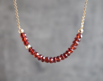 Garnet Necklace, January Birthday Gift for Her, Gold Garnet Necklace, Beaded Necklace, Sterling Silver Necklace, Birthstone Jewelry