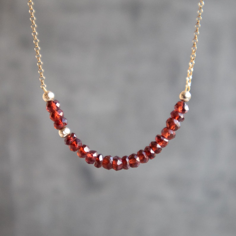 Garnet Necklace, January Birthday Gift for Her, Gold Garnet Necklace, Beaded Necklace, Sterling Silver Necklace, Birthstone Jewelry image 1
