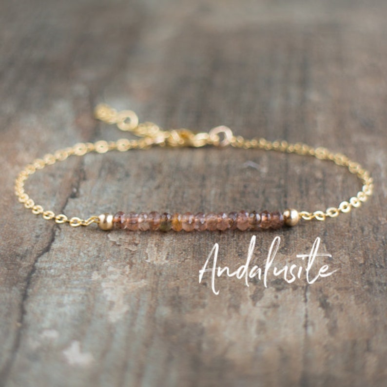 Andalusite Bracelet, Chakra Bracelet, Gift for Women, Gemstone Bracelet, Birthday Gifts for Her, Andalusite Jewelry, Gold Stacking Bracelet image 1