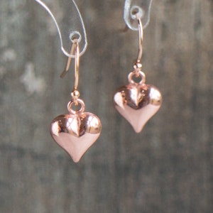 Gold Heart Drop Earrings, Valentines Gift for Her, Puffy Heart Dangle Earrings for Women in Gold & Rose Gold image 9