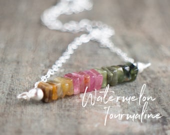 Watermelon Tourmaline Necklace, Multi Tourmaline Jewelry, Gemstone Necklace, Gift for Women, Bridesmaid Gifts, October Birthday Gifts