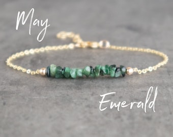 Raw Emerald Bracelet, May Birthstone Bracelets for Women, Natural Emerald Jewelry Gifts for Her in Gold & Sterling Silver