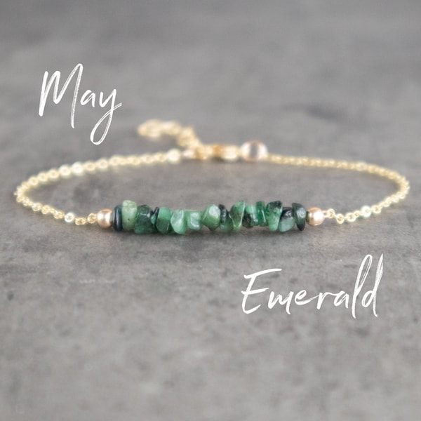 Raw Emerald Bracelet, May Birthstone Bracelets for Women, Natural Emerald Jewelry Gifts for Her in Gold & Sterling Silver