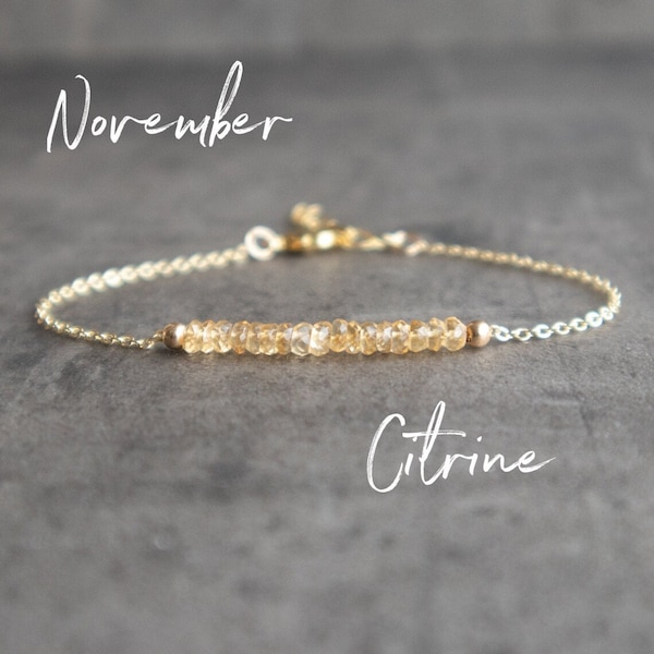 November Birthstone Bracelet, Citrine Bracelet, Citrine Jewelry, Gemstone Bracelet, Handmade Jewelry, November Birthday Gift for Her