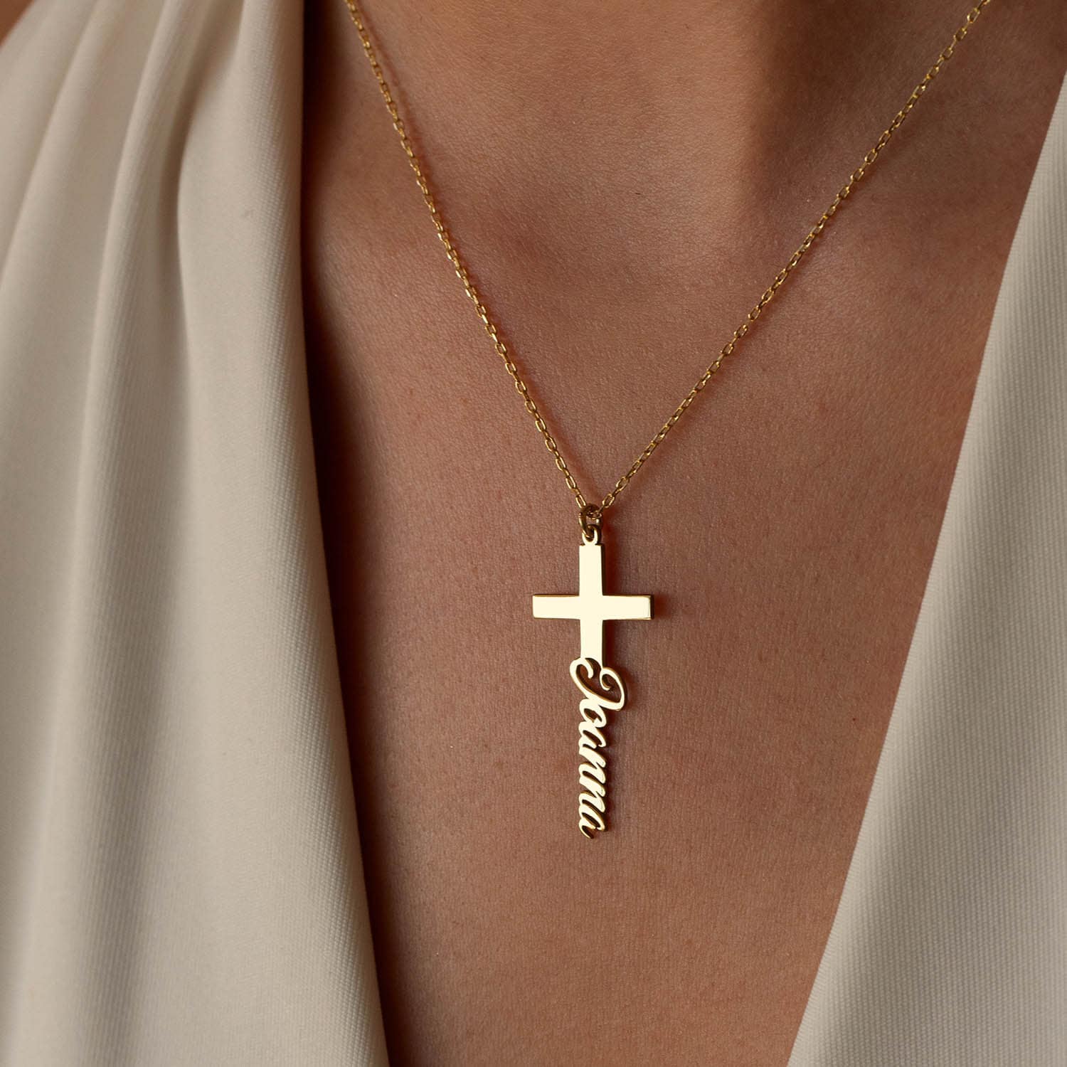 Cross necklace with name engraved sale