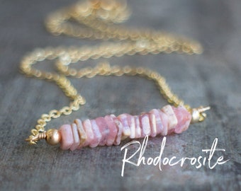 Rhodochrosite Necklace, Heart Chakra Necklace, Rhodochrosite Jewelry, Pink Necklace, Crystal Necklace , Gemstone Bridesmaid Necklace