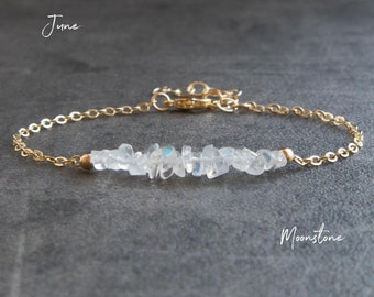 Bracelet en pierre de lune, bracelets de pierre de naissance de juin pour les femmes, bracelet en cristal brut de pierre de lune arc-en-ciel, cadeaux d'anniversaire pour les femmes