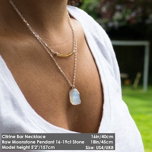 Moonstone Crystal Necklace, June Birthstone Raw Stone Necklace, Gifts for Women, Rainbow Moonstone Jewelry image 2