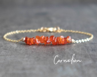 Carnelian Bracelet - Raw Crystal Bracelets for Women - Rough Carnelian Jewelry - Gifts for Her