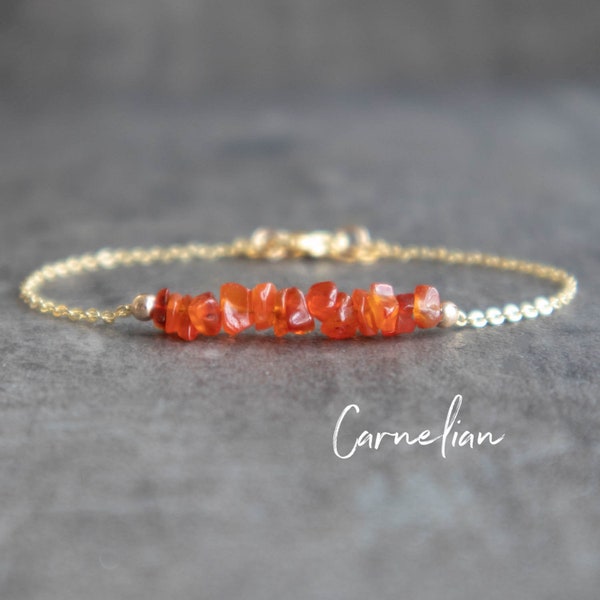 Carnelian Bracelet - Raw Crystal Bracelets for Women - Rough Carnelian Jewelry - Gifts for Her