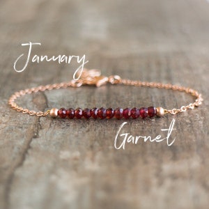 Garnet Birthstone Bracelet, Natural Garnet Beaded Gemstone Bracelet in Rose Gold and Silver, Birthday Gifts for Her