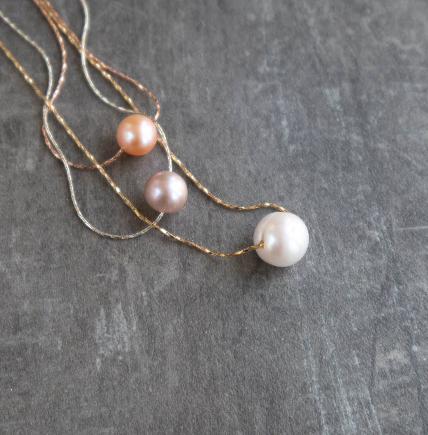 Single Pearl Necklace Sliding Pearl 