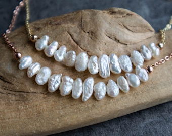 Freshwater Pearl Necklace, Keshi Pearl Necklace Gold & Sterling Silver, June Birthstone Pearl Jewelry Gifts for Women