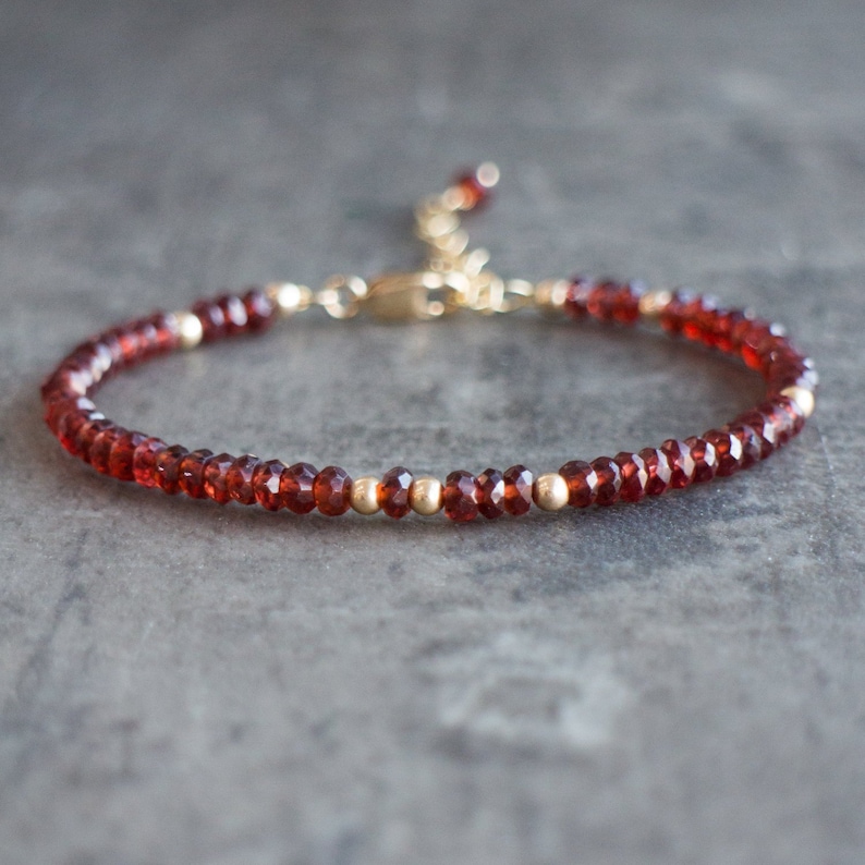 Gemstone Bracelet Gift for Women Beaded Red Garnet Bracelet Rose Gold Filled January Birthdays Sterling Silver Jewelry Gift for Her