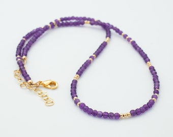 Amethyst Necklace, Beaded Gemstone Choker, Amethyst Jewelry, February Birthstone Gifts for Women