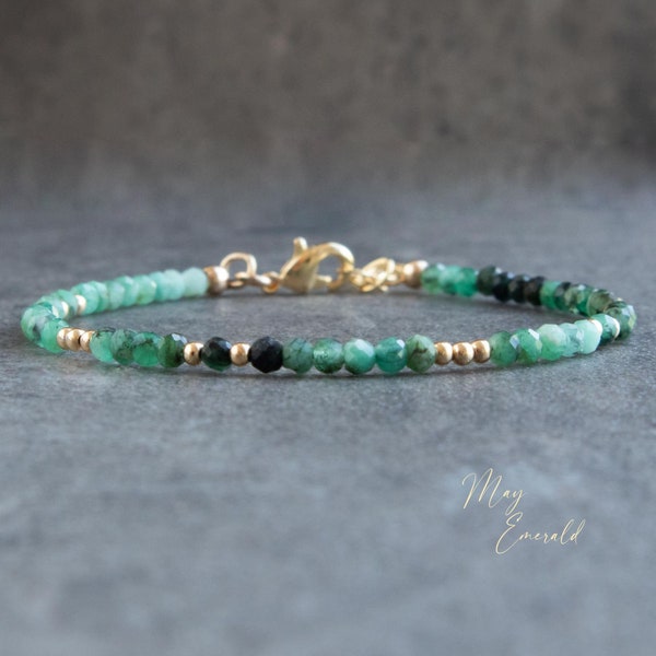 Emerald Bracelet, Birthday Gifts for Her, May Birthstone Bracelet for Women, Dainty Emerald Jewelry