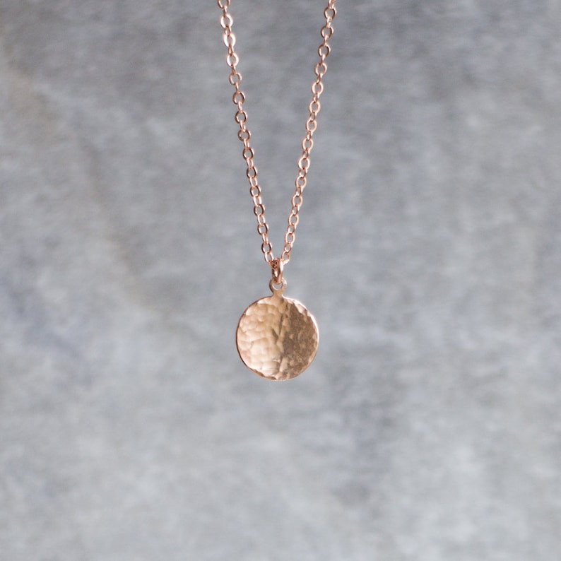 Rose Gold Pendant Necklace, Minimalist Coin Necklace, Hammered Disc Necklaces for Women, Simple Rose Gold Jewelry, Gifts for Her image 8