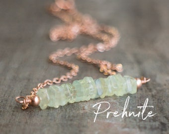 Prehnite Necklace, Square Bar Necklace, Healing Crystal Necklace, Wife Gift for Her, Prehnite Jewelry, Gemstone Jewelry, Bohemian Jewelry