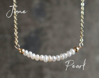 Pearl Bar Necklace, June Birthstone Necklace, Dainty Pearl Necklace, Gifts for Her