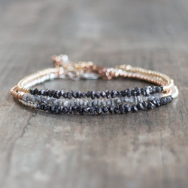 Raw Diamond Bracelet, Raw Diamond Jewelry, April Birthstone Bracelets for Women, Raw Black Diamond Bracelet