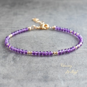 Amethyst Bracelet, Dainty Crystal Bracelets for Women, February Birthstone Bracelet, Gifts for Her