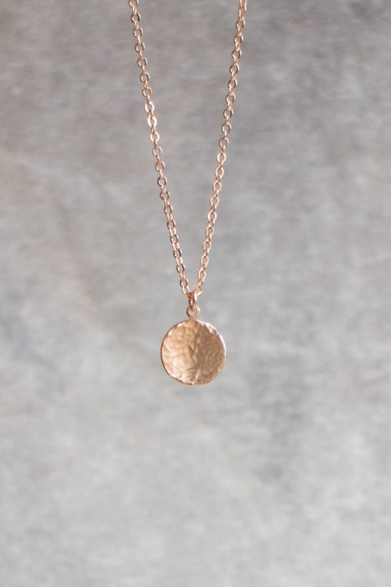 Rose Gold Pendant Necklace, Minimalist Coin Necklace, Hammered Disc Necklaces for Women, Simple Rose Gold Jewelry, Gifts for Her image 9