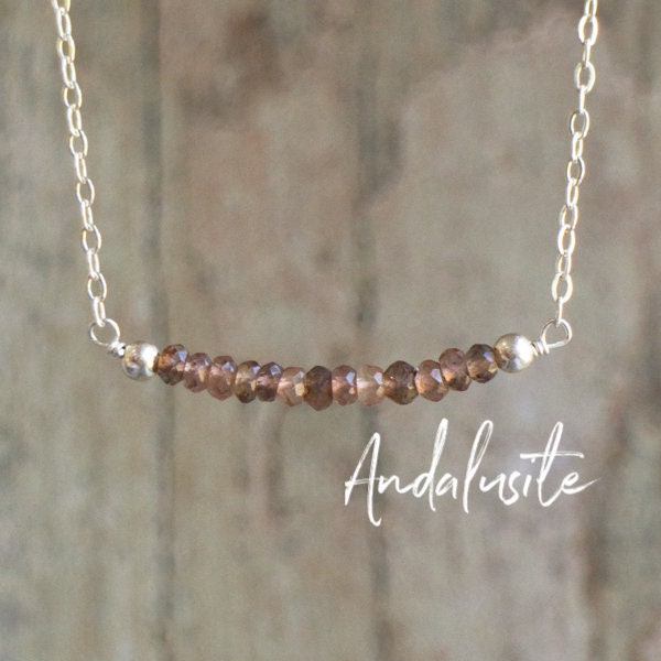 Andalusite Necklace, Delicate Bar Necklace, Gift for Her, Seeing Stone, Gemstone Jewelry