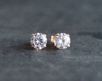 Cz Diamond Studs Earrings Gold & Silver, Cubic Zirconia Small Earrings Studs, Minimalist Earrings, Gifts for Her