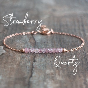 Strawberry Quartz Bracelet, Mothers Day Gift, Healing Bracelet, Gemstone Bracelet, Pink Quartz Jewelry, Girlfriend Gift