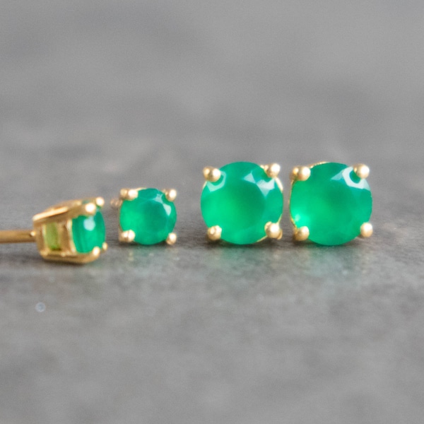 Groene Onyx Oorbellen, Groene Onyx Stud Oorbellen, Onyx Studs, Groene Oorbellen, Gouden Stud Oorbellen, Sterling Silver Stud Oorbellen, Britse sieraden