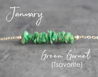 Tsavorite Green Garnet Necklace, Raw Stone Necklace, January Birthstone Necklaces for Women, Gifts for Her