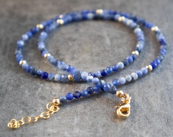 Sodalite Necklace, Blue Gemstone Beaded Necklace, Gifts for Women, Handmade Gift for Her