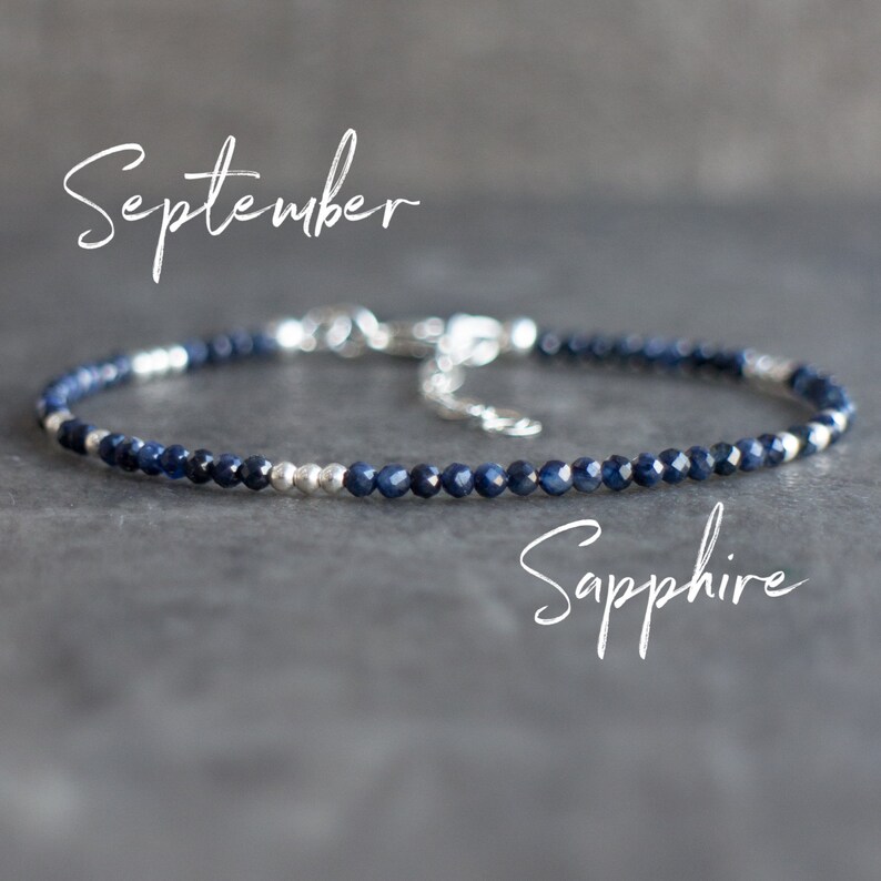 Handmade Sterling Silver Beaded Ankle Bracelets Birthstone Dark Sapphire Sept