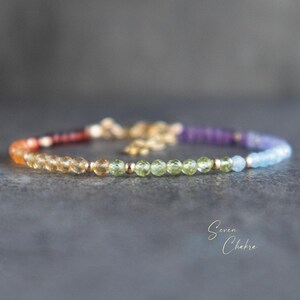 7 Chakra Bracelet with Real Stones, Chakra Crystals Bracelets for Women, Rainbow Chakra Jewelry, Gifts for Her image 1