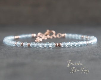 Blue Topaz Bracelet, Something Blue for Bride, December Birthstone Bracelets for Women