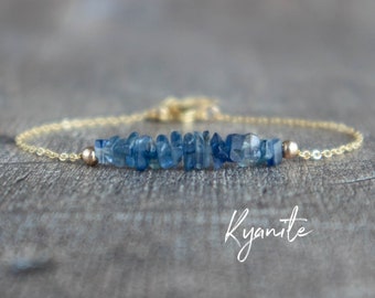 Raw Kyanite Bracelet, Throat Chakra Bracelet, Blue Kyanite Jewelry, Gifts for Women