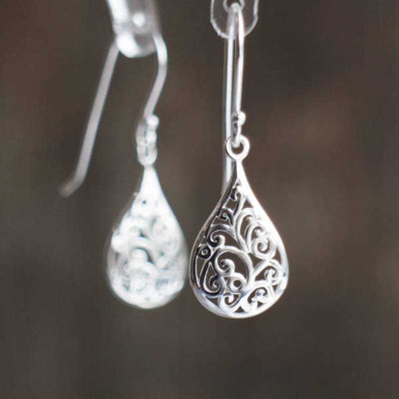 Sterling Silver Filigree Drop Earrings, Dangle Earrings for Women, Gifts for Her Under 30, Teardrop Earrings image 8