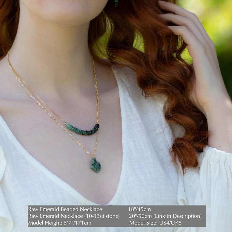 Raw Emerald Necklace, Gifts for Her, Emerald Jewelry, May Birthstone, Crystal Layering Necklaces for Women imagem 5