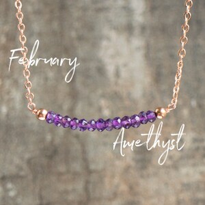 Purple Amethyst Bar Necklace, Dainty Gemstone Jewellery, Birthday Gift for Her, February Birthstone