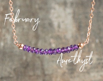 Purple Amethyst Bar Necklace, Dainty Gemstone Jewellery, Birthday Gift for Her, February Birthstone