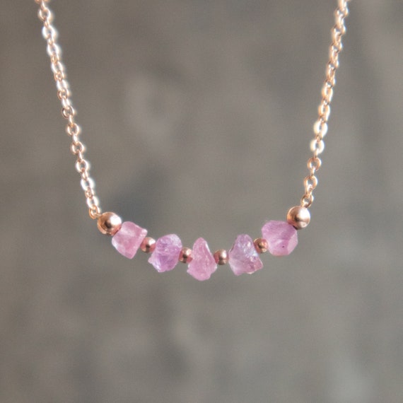 Raw Pink Sapphire Necklace in Rose Gold 