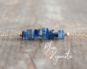 Blue Kyanite Necklace, Throat Chakra Necklaces for Women, Gifts for Her, Raw Crystal Choker, Healing Jewelry