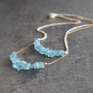 Aquamarine Necklace, March Birthstone Jewelry Gifts for Her, Raw Crystal Necklace in Rose Gold & Sterling Silver image 2