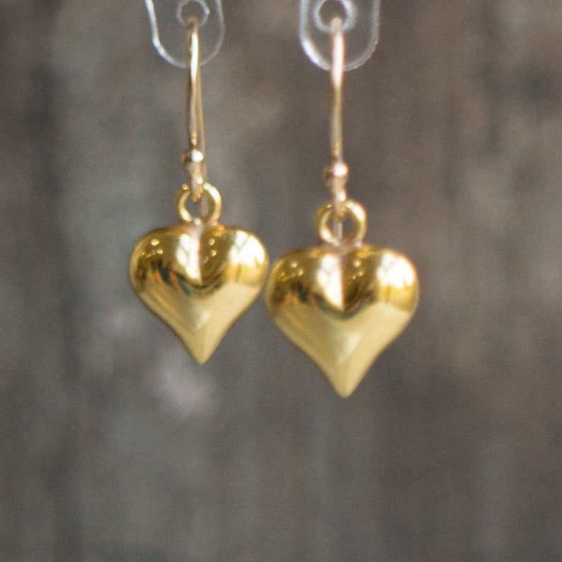 Gold Heart Drop Earrings, Valentines Gift for Her, Puffy Heart Dangle Earrings for Women in Gold & Rose Gold image 10