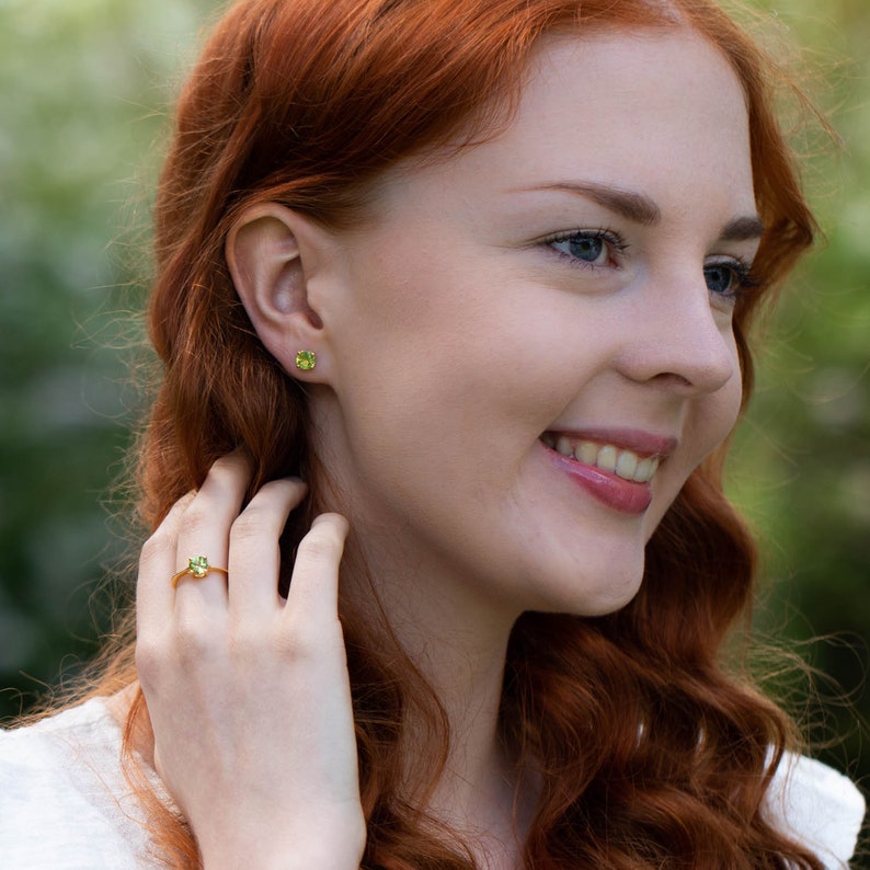 Green Stone Rings for Women Peridot Ring Natural Stone Ring Sterling Silver Ring Ring Size 5 6 7 8 August Birthstone Rings