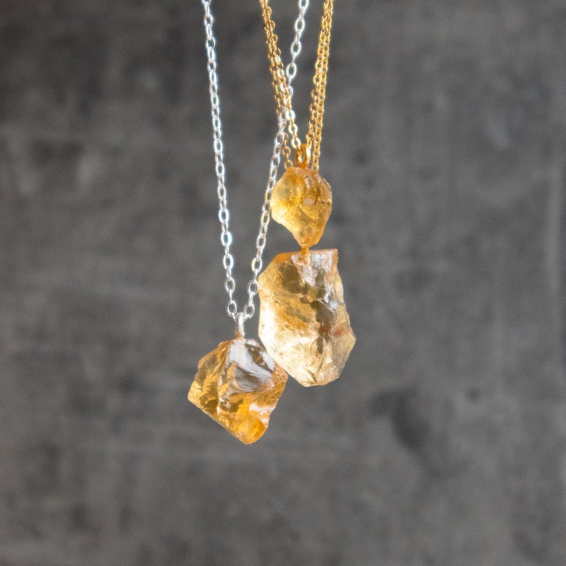 Raw Citrine Necklace, Citrine Crystal Necklace in Sterling Silver and Gold, Gift for Women, November Birthstone Necklace 