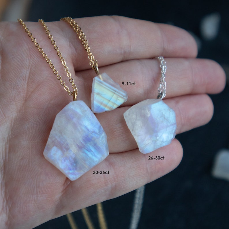 Moonstone Crystal Necklace, June Birthstone Raw Stone Necklace, Gifts for Women, Rainbow Moonstone Jewelry image 5